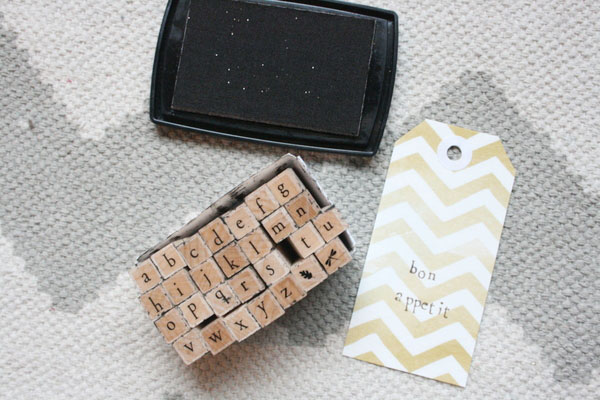 rubber stamps on gift tag