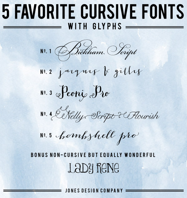 5 favorite cursive fonts with glyphs {and how to use them} | jones ...